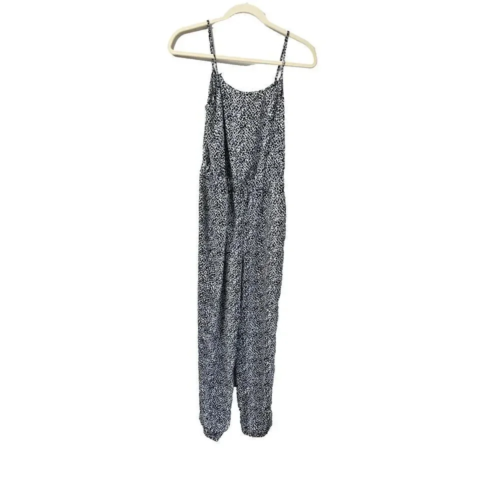 Banana Republic Heritage Women Jumpsuit Silk 2 Black White Animal Print Overalls